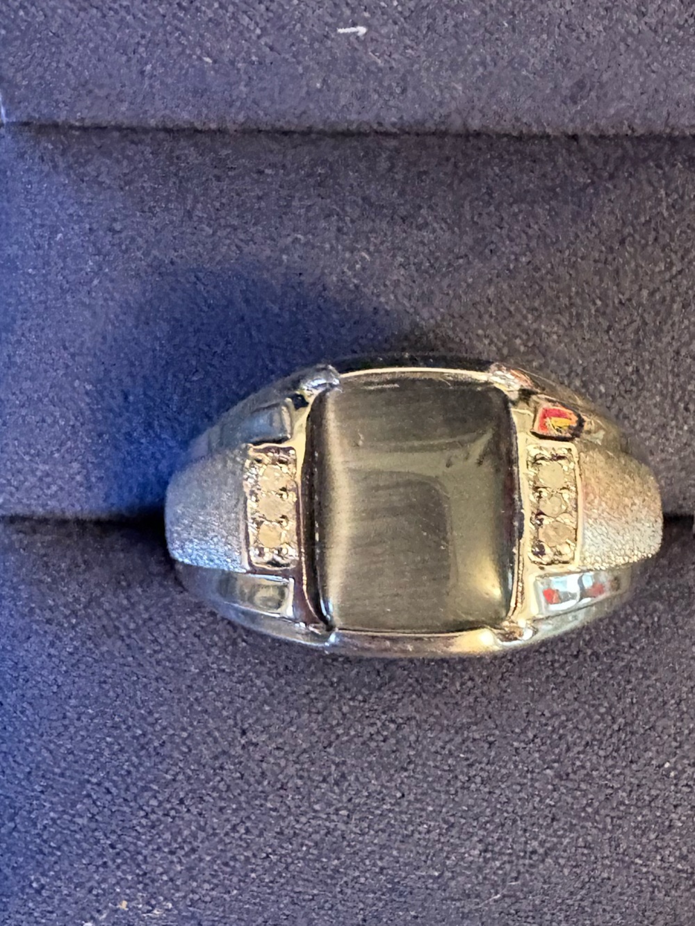 Silver Men's Natural Sapphire Signet Ring - Sterling Silver